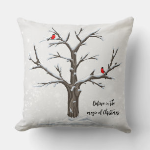 Snow Tree And Red Birds Christmas Happy Cushion