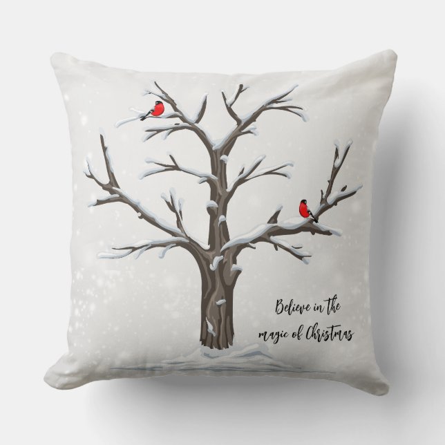 Snow Tree And Red Birds Christmas Happy Cushion (Front)