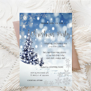 Snow,Tree,Snowflakes, Corporate Christmas Party Invitation