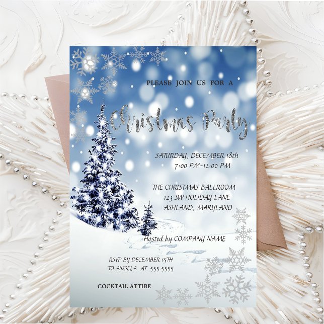 Snow,Tree,Snowflakes, Corporate  Christmas Party Invitation (Creator Uploaded)