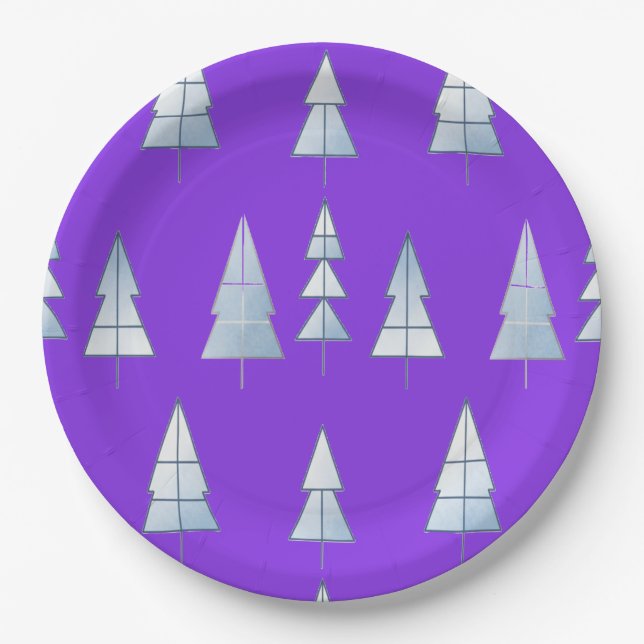 Snow Trees Elegant Winter Paper Plate (Front)
