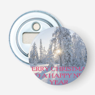 SNOW,TREES,THE SUN, READY FOR CHRISTMAS BOTTLE OPENER