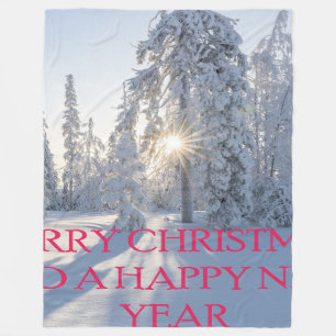 SNOW,TREES,THE SUN, READY FOR CHRISTMAS FLEECE BLANKET