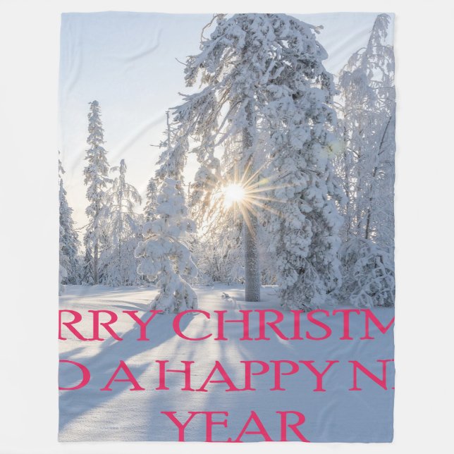 SNOW,TREES,THE SUN, READY FOR CHRISTMAS FLEECE BLANKET (Front)