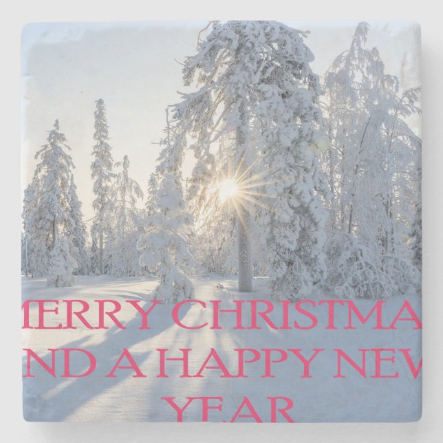 SNOW,TREES,THE SUN, READY FOR CHRISTMAS STONE COASTER (Front)