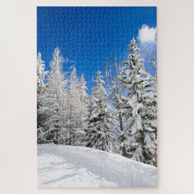Snow trees under a clear blue sky in winter jigsaw puzzle (Vertical)