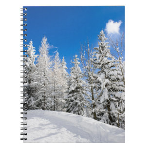 Snow trees under a clear blue sky notebook