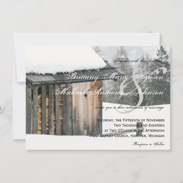 Snow Trees with Heart Winter Wedding Invitations (Front)