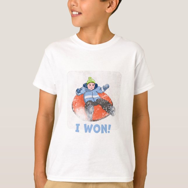 Snow Tubing Kids, I Won! T-Shirt (Front)