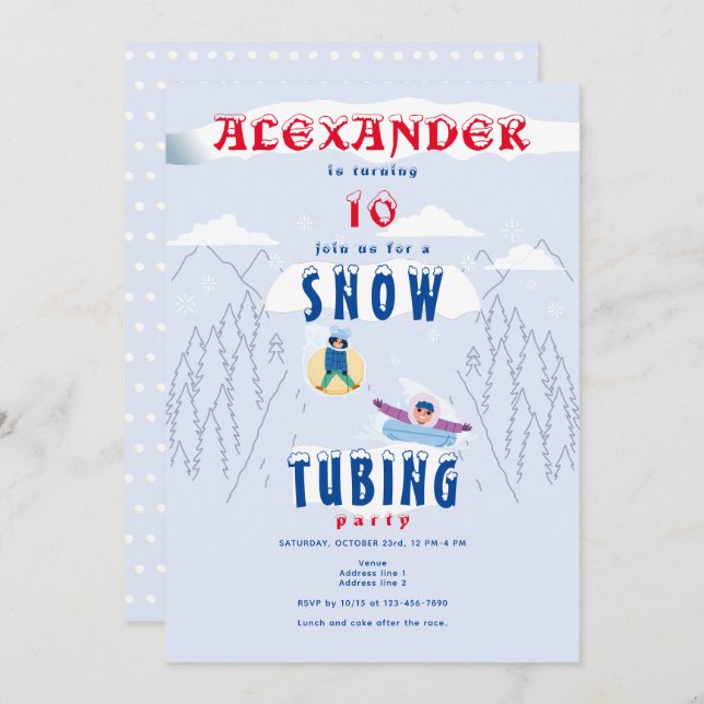 Snow Tubing Race Winter Sports Birthday Party Invitation (Front/Back)