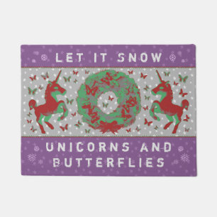 "Snow Unicorns & Butterflies" Doormat (Mauve)