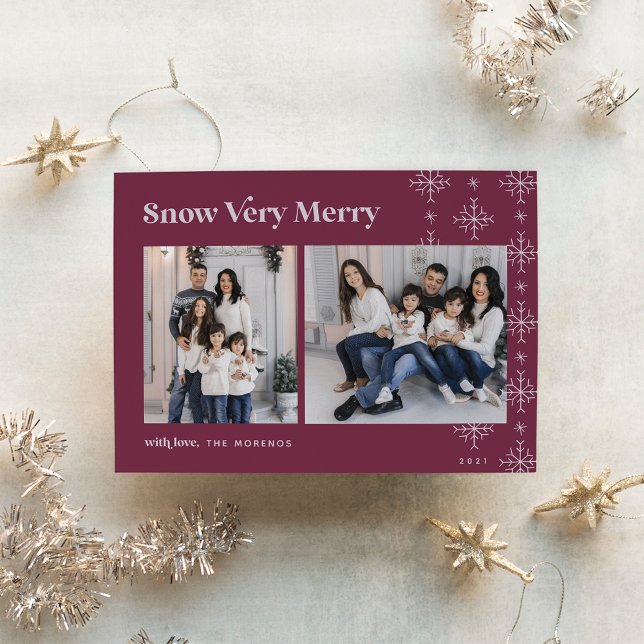 Snow Very Merry | Modern Snowflakes Photo Holiday  Card (Creator Uploaded)