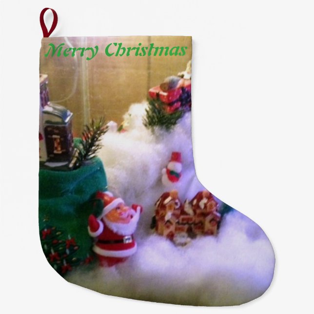 Snow Village - Terrarium Photo -   Large Christmas Stocking (Front)