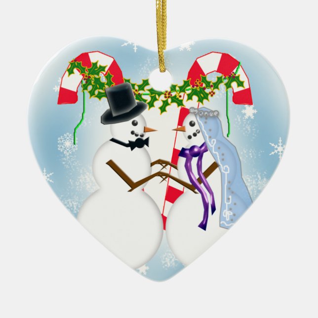 snow wedding save the date ceramic ornament (Front)