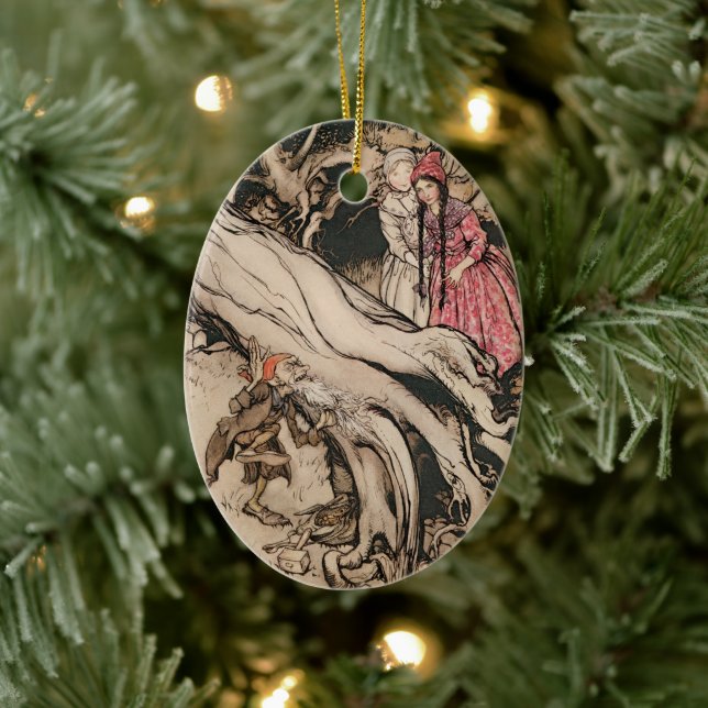 Snow White and Rose Red by Arthur Rackham Ceramic Ornament (Tree)