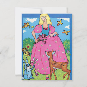 Snow White and the little animals, happy birthday Postcard