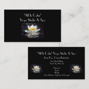 "SNOW WHITE FULLLY OPENED LOTUS BLOSSOM ON BLACK BUSINESS CARD