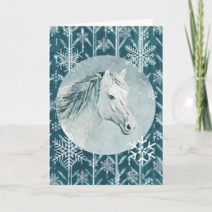 Snow White Horse Snowflake Christmas Holiday Card