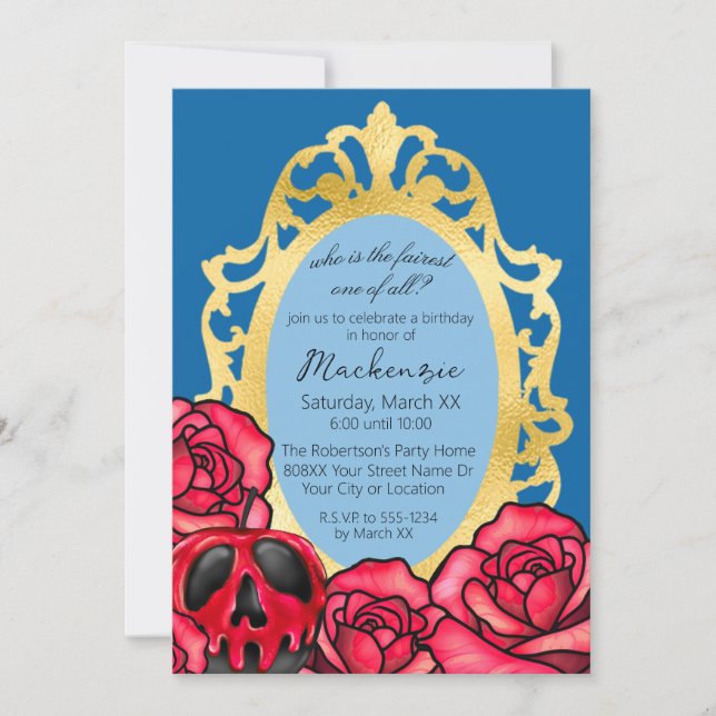 Snow White Mirror and Poison Apple Invitation (Front)