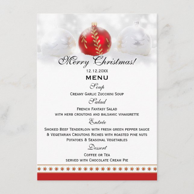 Snow White Red Christmas Dinner Menu Template Card (Front)