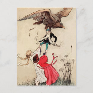 Snow White & Rose Red Princess Vintage Fairy Tale Postcard