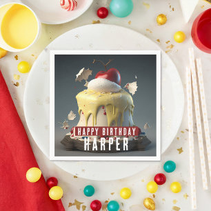 Snow White Themed Birthday Cake Customisable Paper Napkin