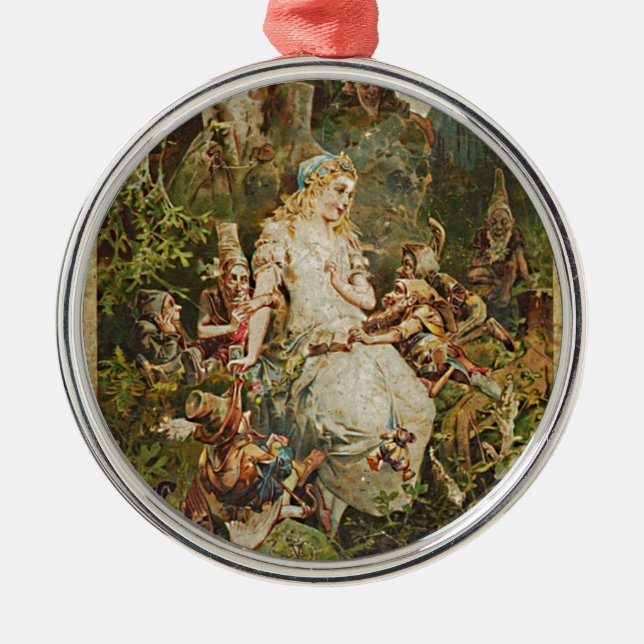 Snow White Vintage German Fairy Tale Romance Art Metal Ornament (Front)