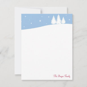 Snow white winter tree blue holiday thank you card