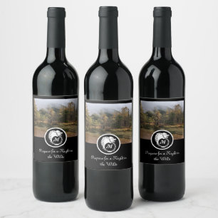 Snow White Wolf Silhouette Laurel Monogram Photo Wine Label