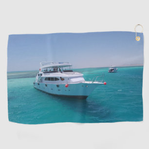 Snow-white yacht near the White Island in Red Sea Golf Towel