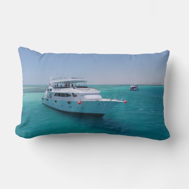Snow-white yacht  near the White Island in Red Sea Lumbar Cushion (Front)