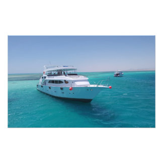 Snow-white yacht  near the White Island in Red Sea Photo Print