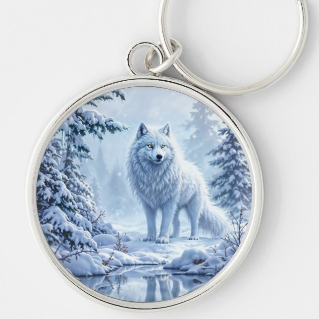 Snow wild wolf yellow neon eyes decor key ring (Front)