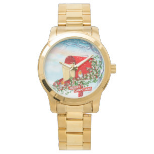 Snow Winter Christmas Birds And Red Post Box Mens Watch