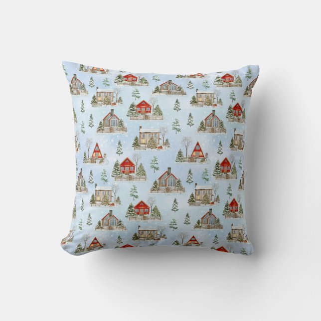 Snow Winter Cottage Fir Trees Christmas  Cushion (Front)