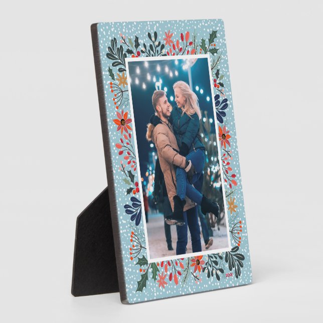 Snow Winter Floral Christmas Photo Plaque (Side)