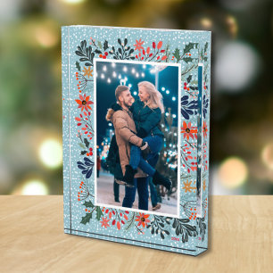 Snow Winter Floral Family Picture Photo Block