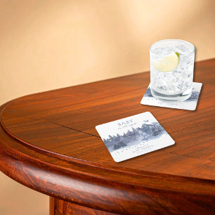 Snow Winter Forest Baby It's Cold Outside Square Paper Coaster