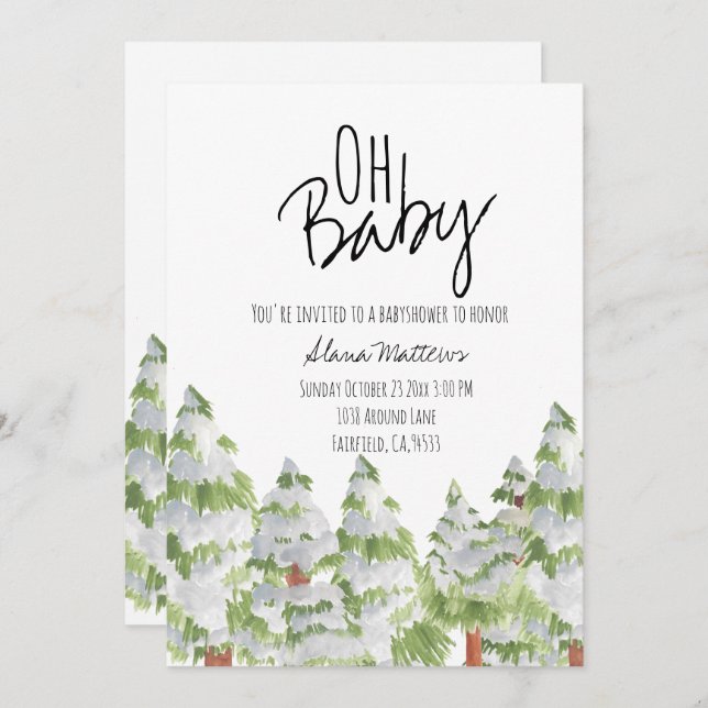 Snow winter Forest babyshower invitation (Front/Back)