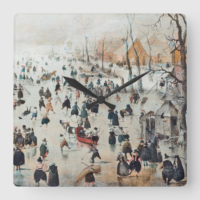 Snow Winter Holland Ice Skating 1600 Wall Clock (Front)