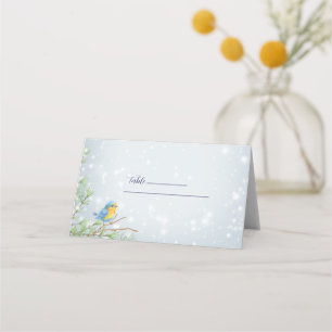 Snow Winter Lamp and Bird Illustration Wedding Place Card