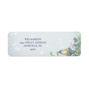 Snow Winter Lamp and Bird Illustration Wedding Return Address Label