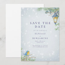 Snow Winter Lamp and Bird Illustration Wedding