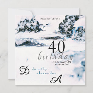 Snow Winter Mountains Modern Birthday Invitation