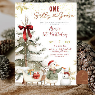 Snow Winter One Silly Goose First Birthday Invitation