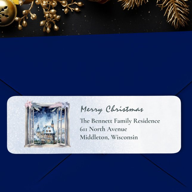 Snow Winter Scene Holiday Accents Christmas Return Address Label (Creator Uploaded)