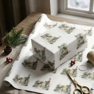 Snow Winter Scene Pine Lamp Watercolor Christmas Wrapping Paper