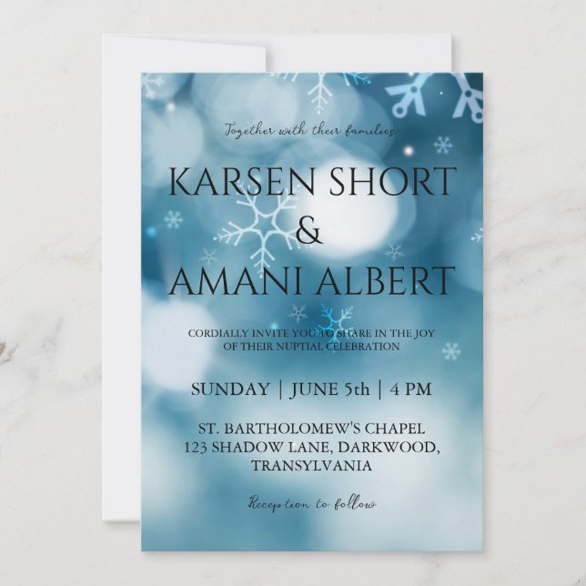 snow winter wonderland wedding invitations (Front)