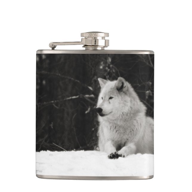 Snow Wolf Hip Flask (Front)