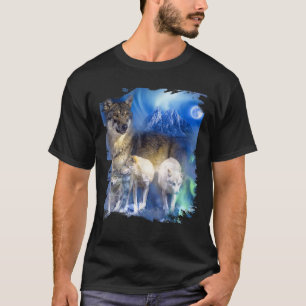 Snow Wolf In Northern Lights Forest Moon Wolves T-Shirt